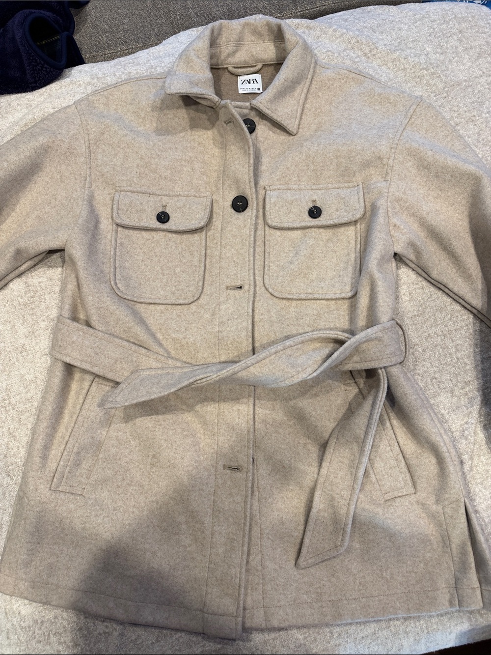 Zara Cream Belted Trench Coat with Patch Pockets